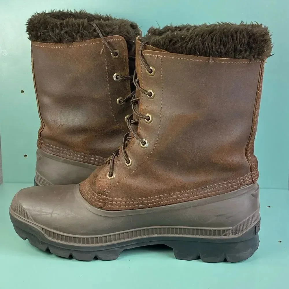 Sorel VTG Kaufman Manitou Boots shoes Brown Rubber Leather Size 10 Mens
